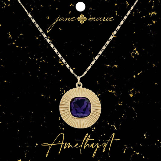 16" Square Amethyst Crystal with Circle Decorative Edging Necklace, 3" Ext