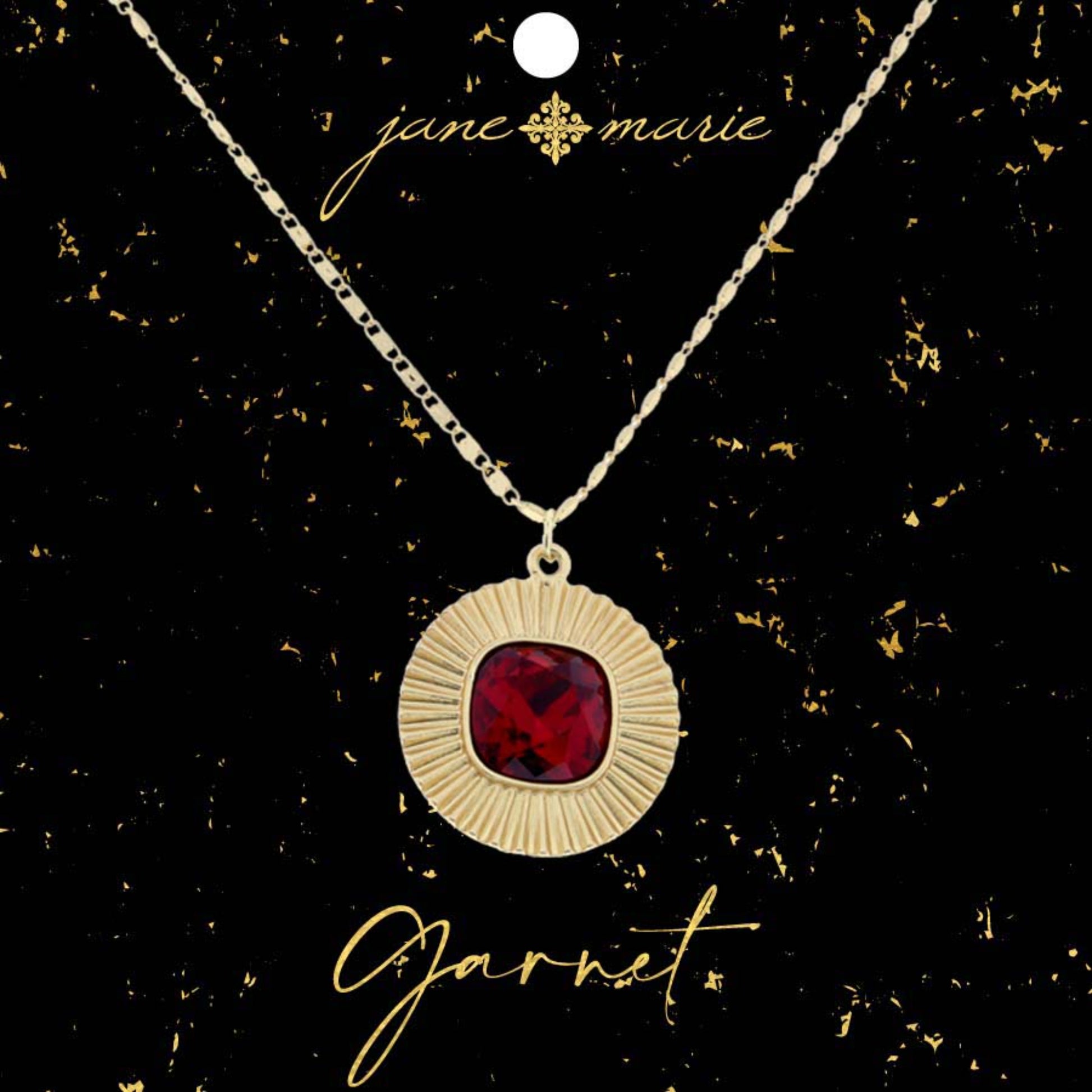 16" Square Garnet Crystal with Circle Decorative Edging Necklace, 3" Ext