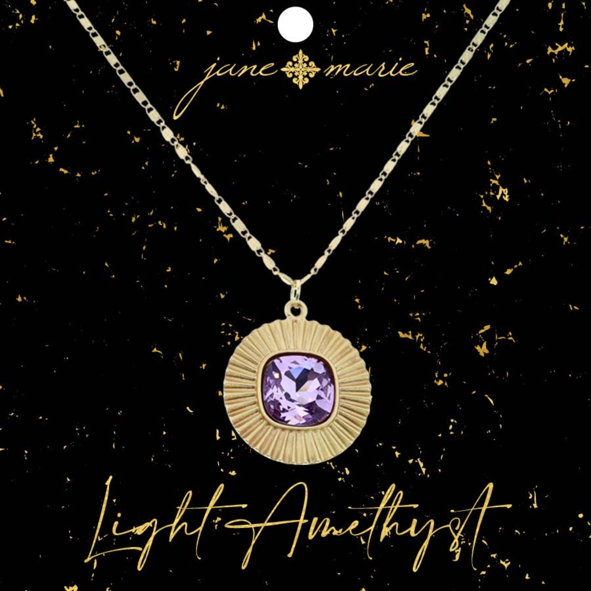 16" Square Light Amethyst Crystal with Circle Edging Necklace, 3" Ext