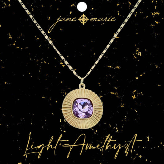 16" Square Light Amethyst Crystal with Circle Edging Necklace, 3" Ext