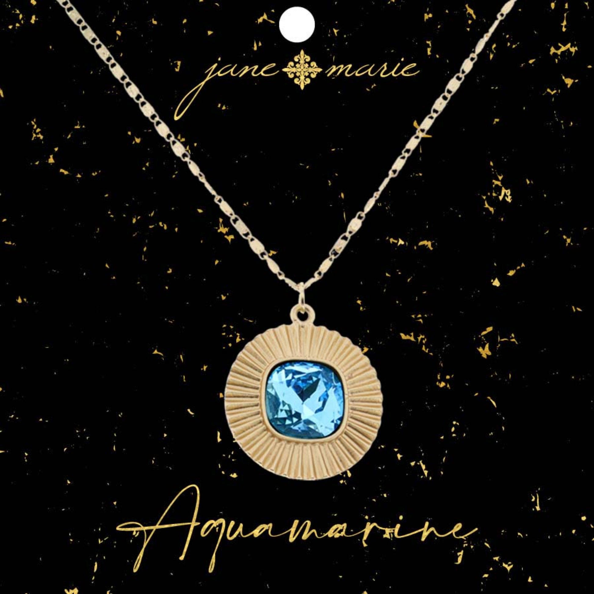 16" Square Aquamarine Crystal with Circle Edging Necklace, 3" Ext