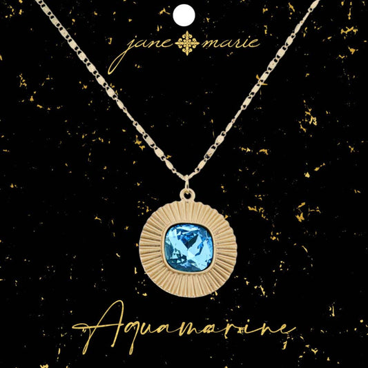 16" Square Aquamarine Crystal with Circle Edging Necklace, 3" Ext