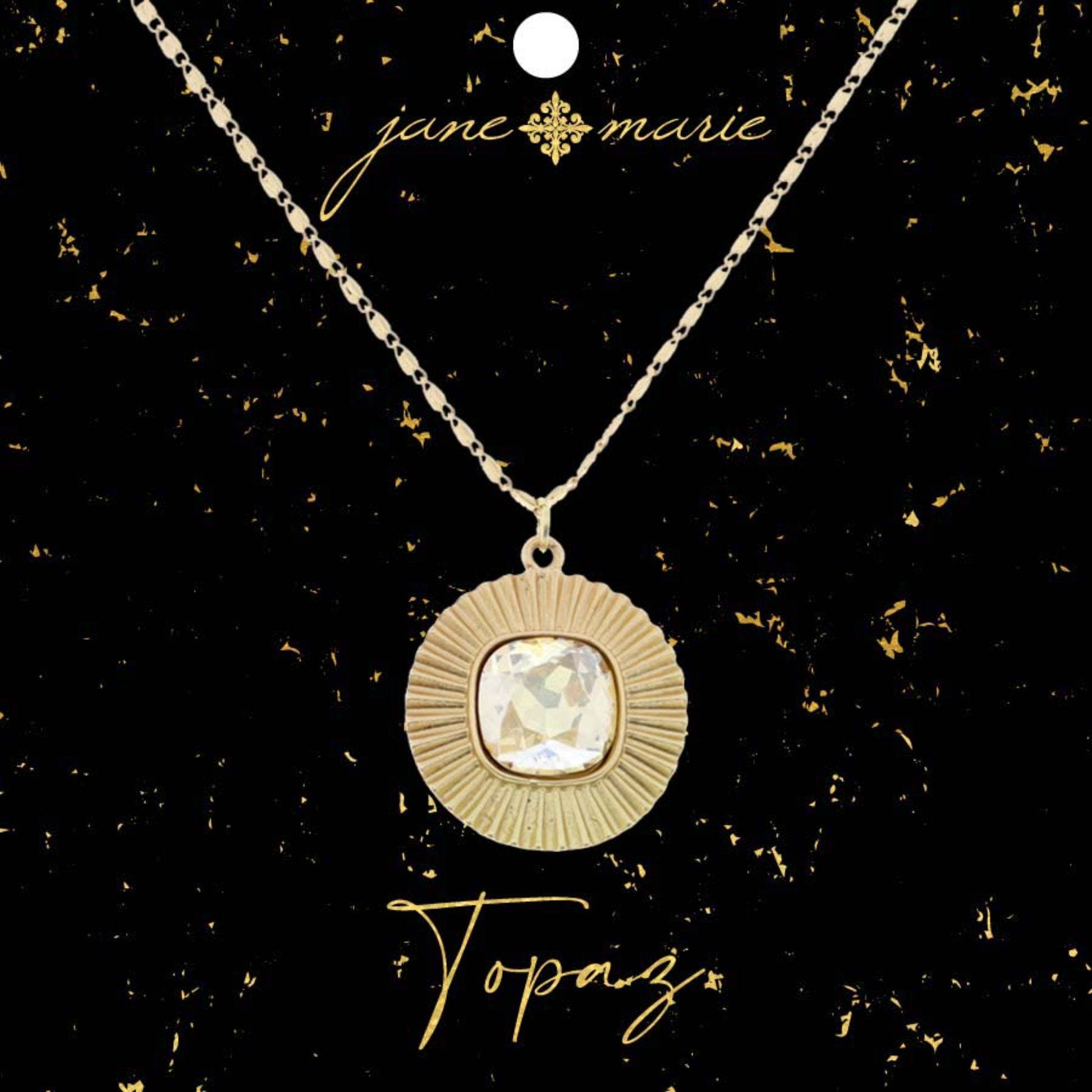 16" Square Topaz Crystal with Circle Decorative Edging Necklace, 3" Ext