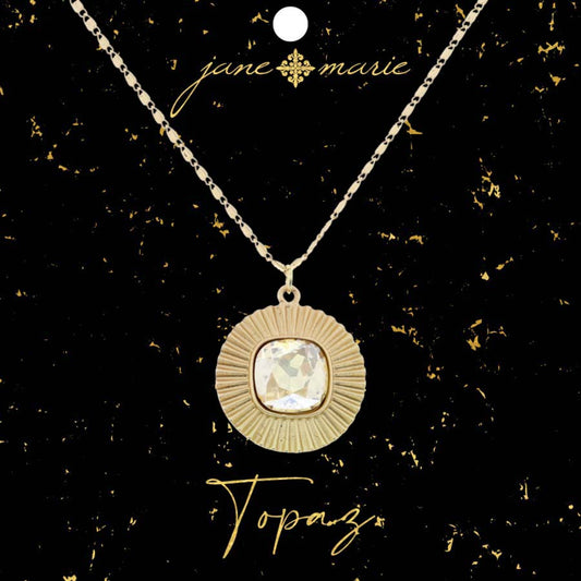 16" Square Topaz Crystal with Circle Decorative Edging Necklace, 3" Ext