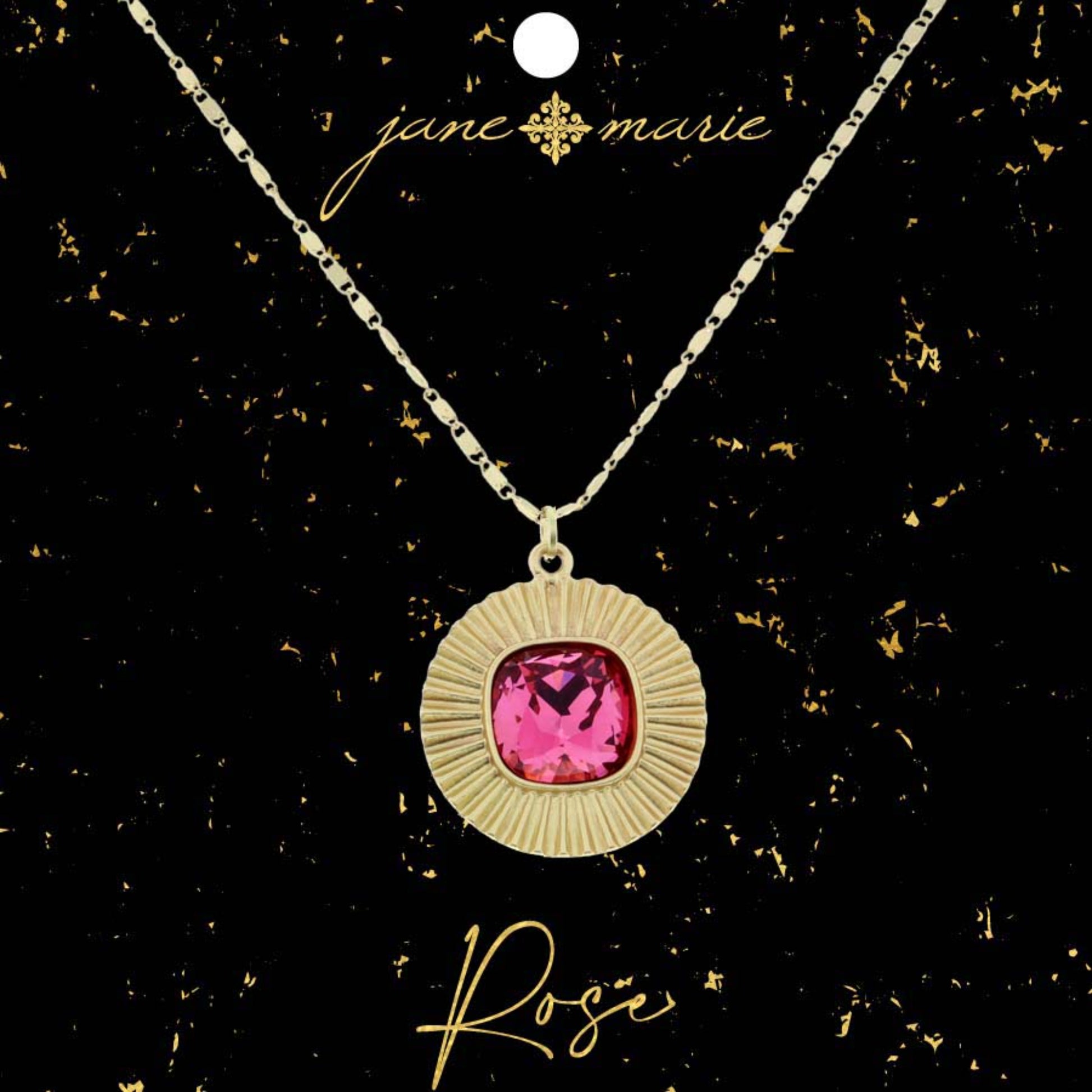 16" Square Rose Crystal with Circle Decorative Edging Necklace, 3" Ext