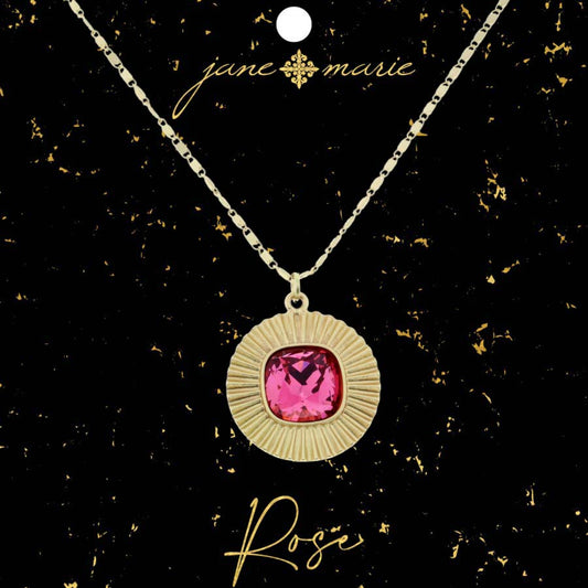 16" Square Rose Crystal with Circle Decorative Edging Necklace, 3" Ext