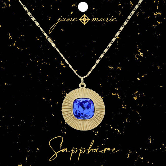 16" Square Sapphire Crystal with Circle Decorative Edging Necklace, 3" Ext