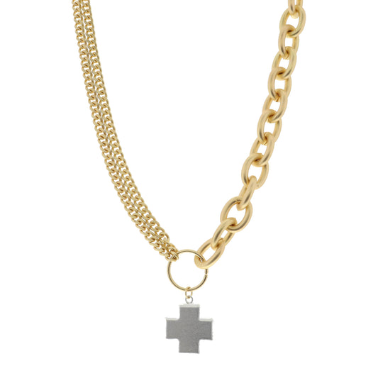 16" Silver Square Cross Necklace, 3" Ext