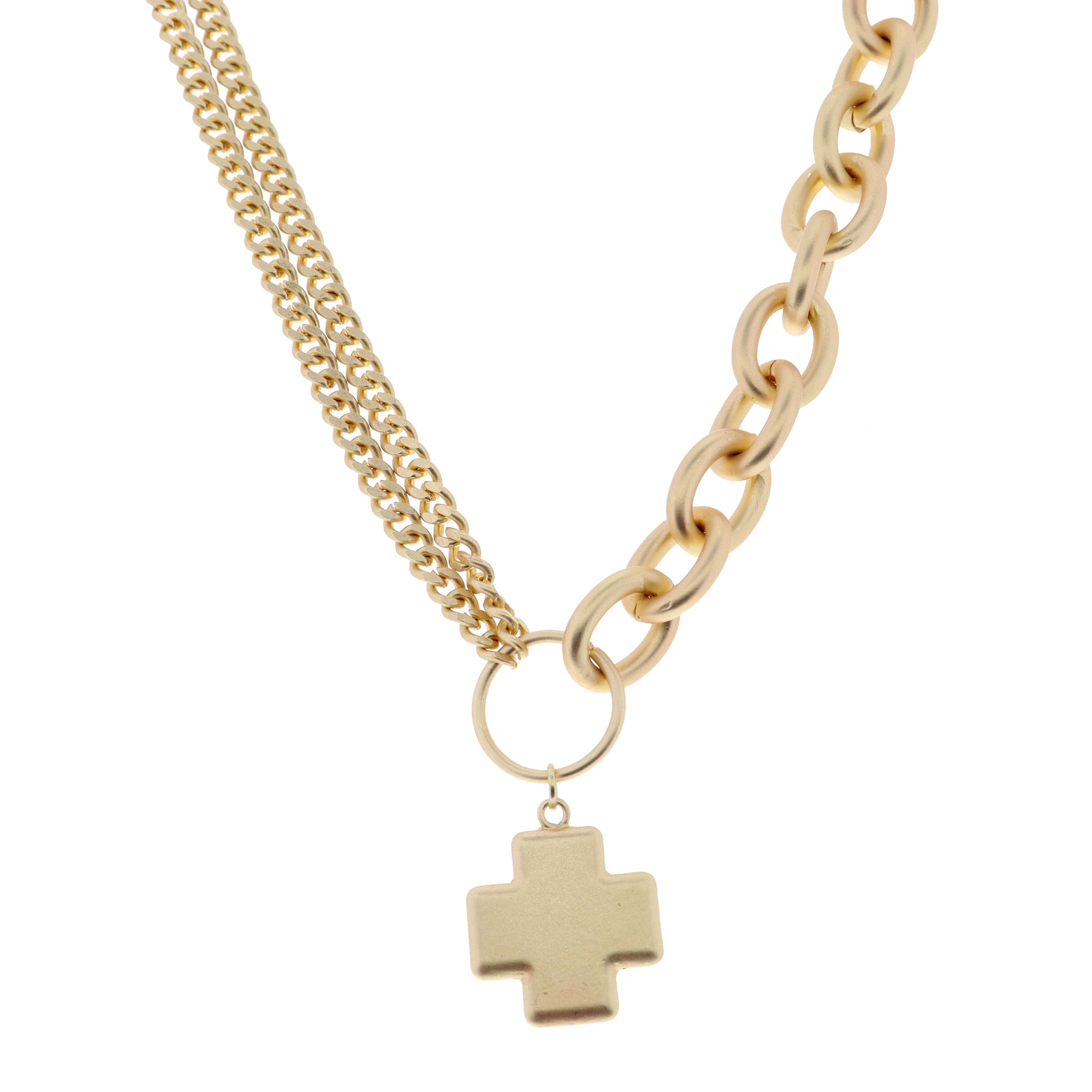 16" Matte Square Cross Necklace, 3" Ext