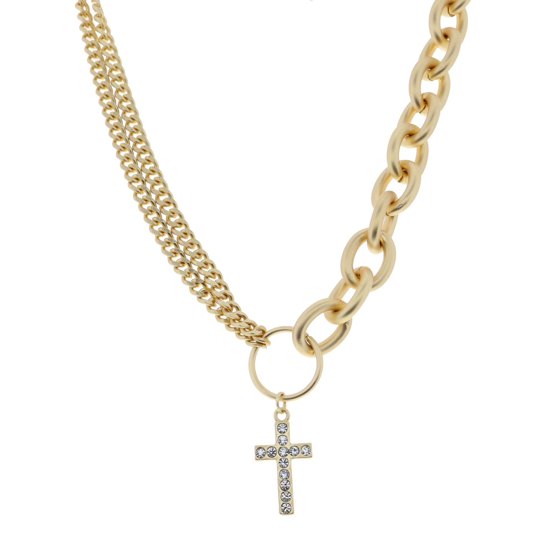 16" Crystal Cross Necklace, 3" Ext