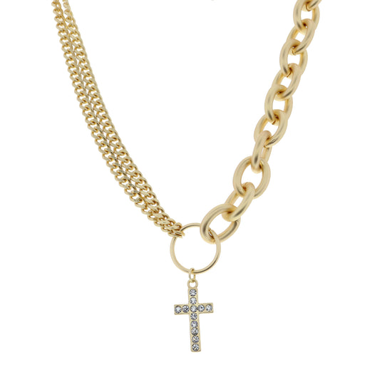 16" Crystal Cross Necklace, 3" Ext