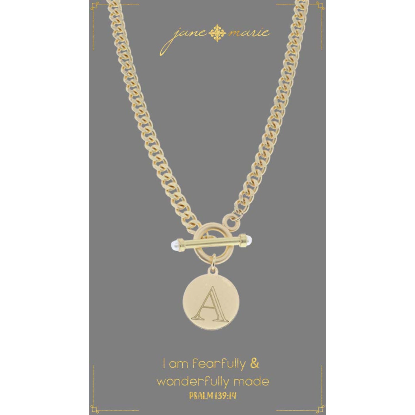 18" Engraved Initial "A" with Pearl Embellished Toggle Necklace