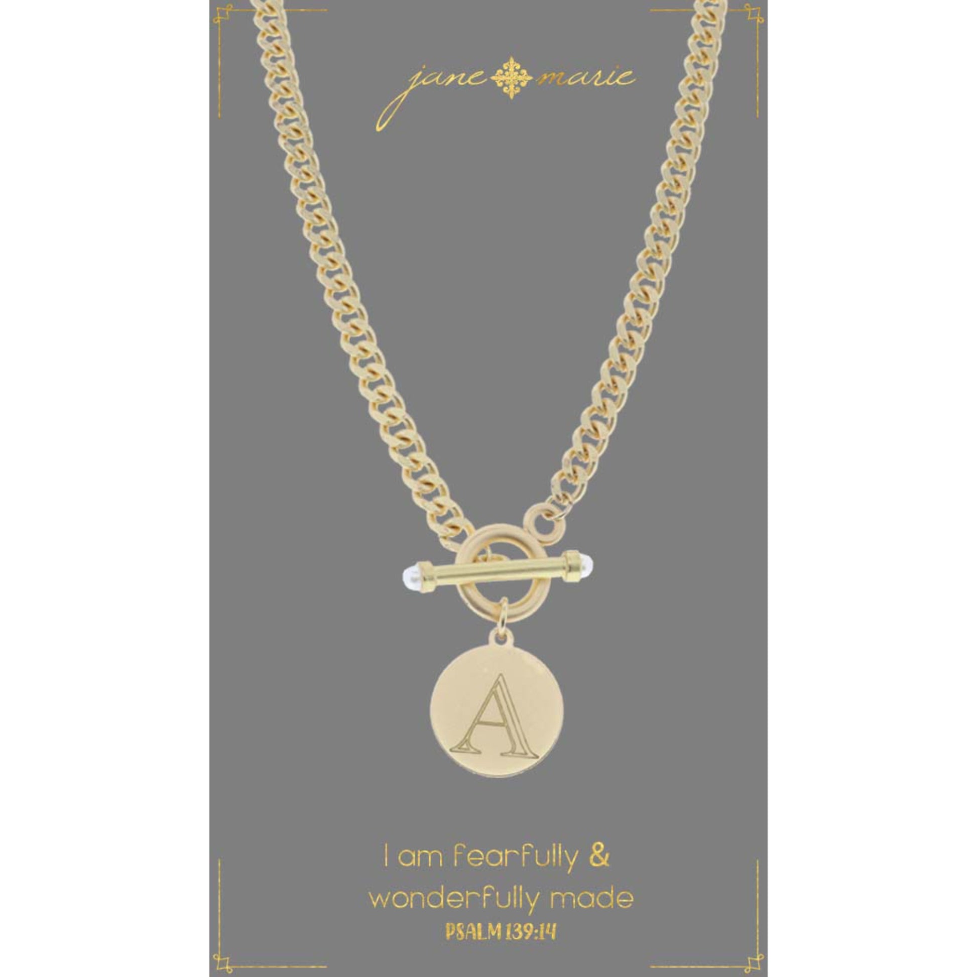 18" Engraved Initial "A" with Pearl Embellished Toggle Necklace