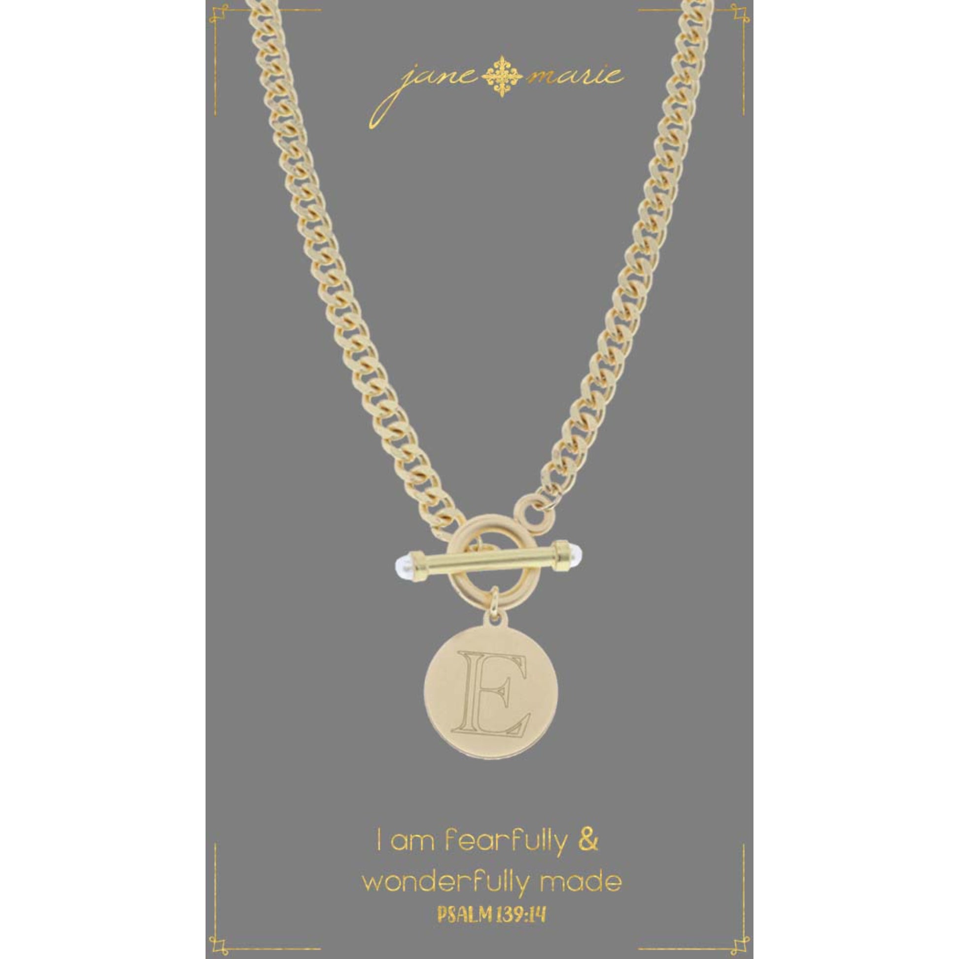18" Engraved Initial "E" with Pearl Embellished Toggle Necklace