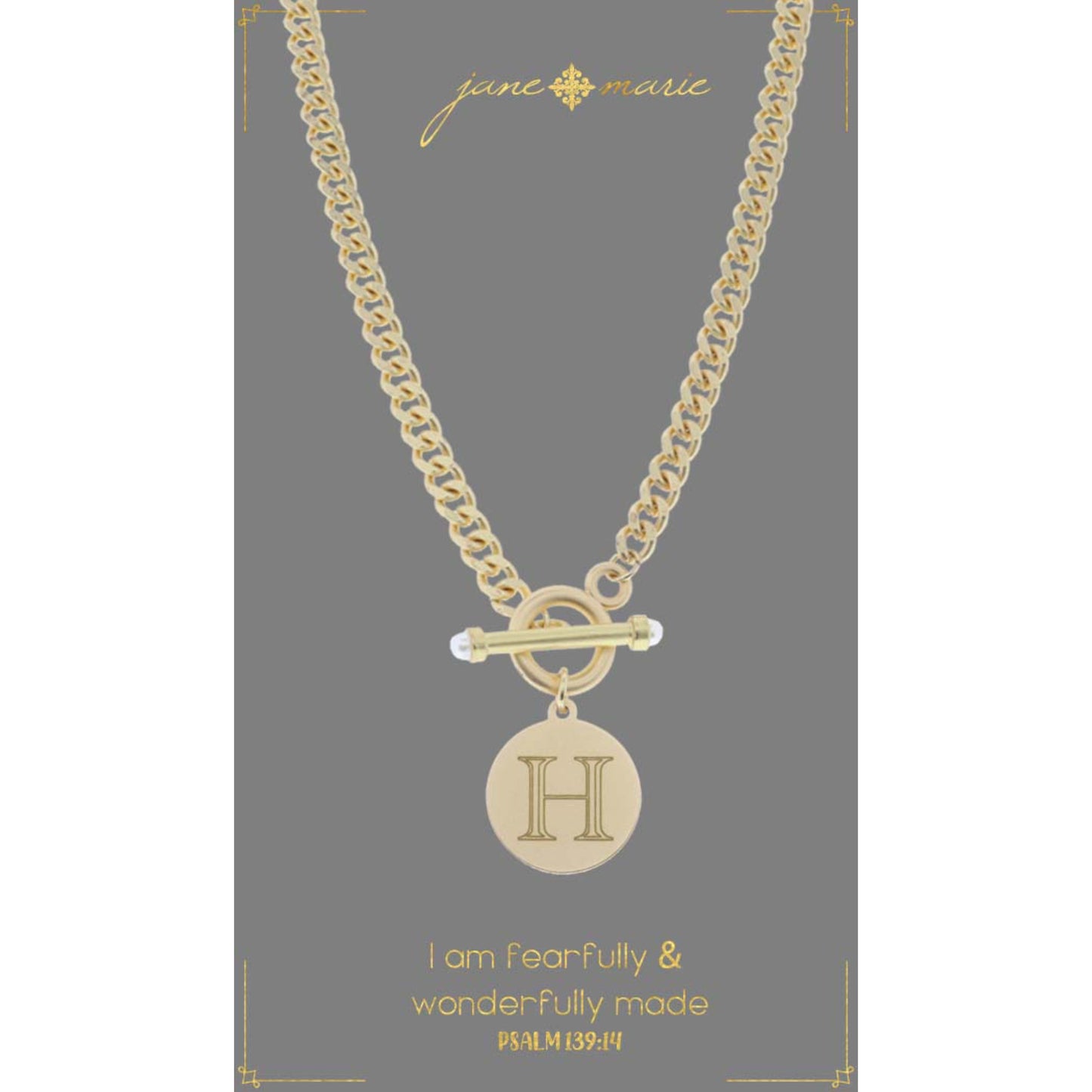 18" Engraved Initial "H" with Pearl Embellished Toggle Necklace