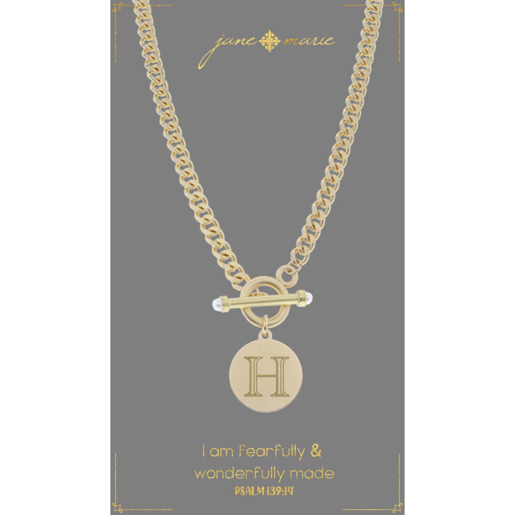 18" Engraved Initial "H" with Pearl Embellished Toggle Necklace
