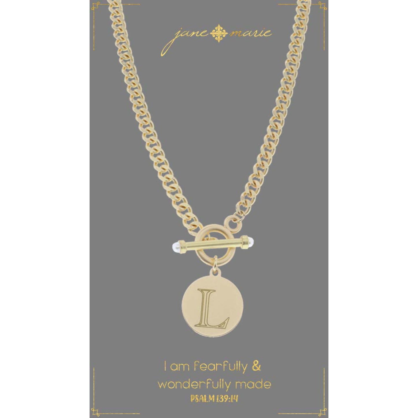 18" Engraved Initial "L" with Pearl Embellished Toggle Necklace