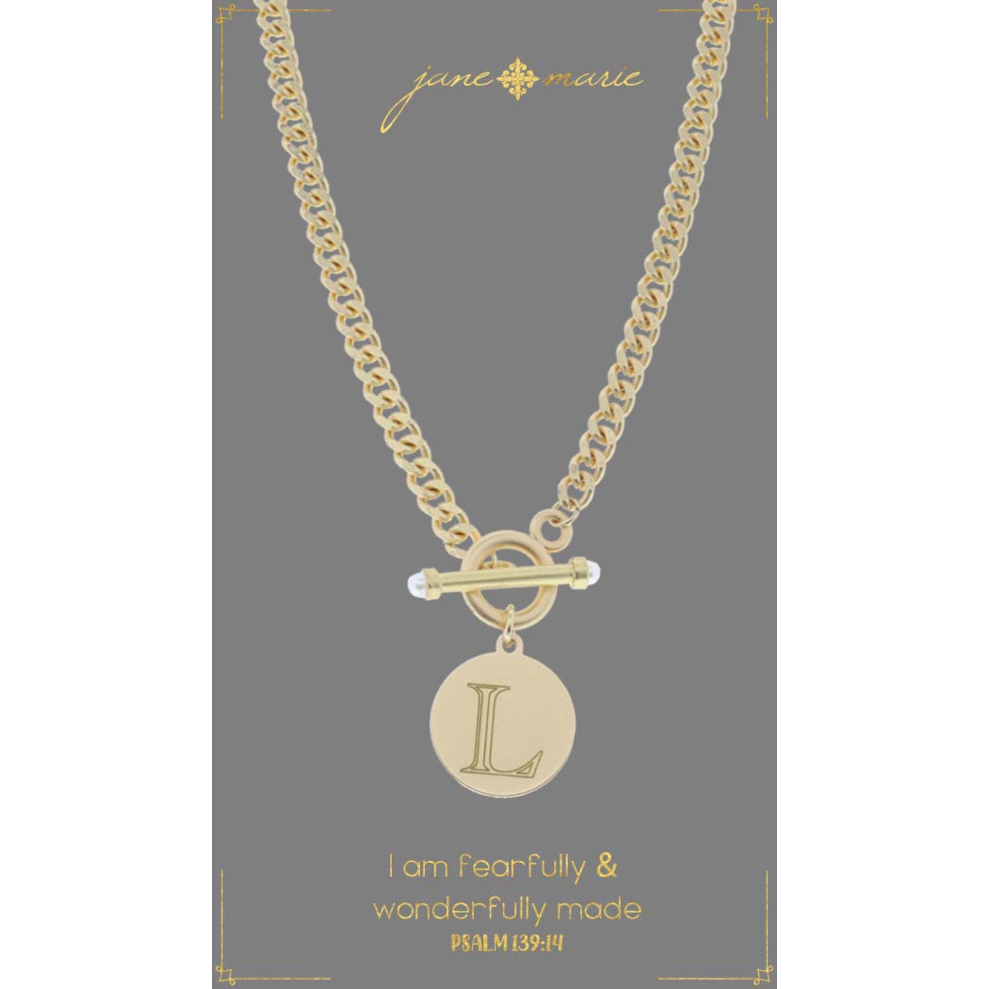 18" Engraved Initial "L" with Pearl Embellished Toggle Necklace