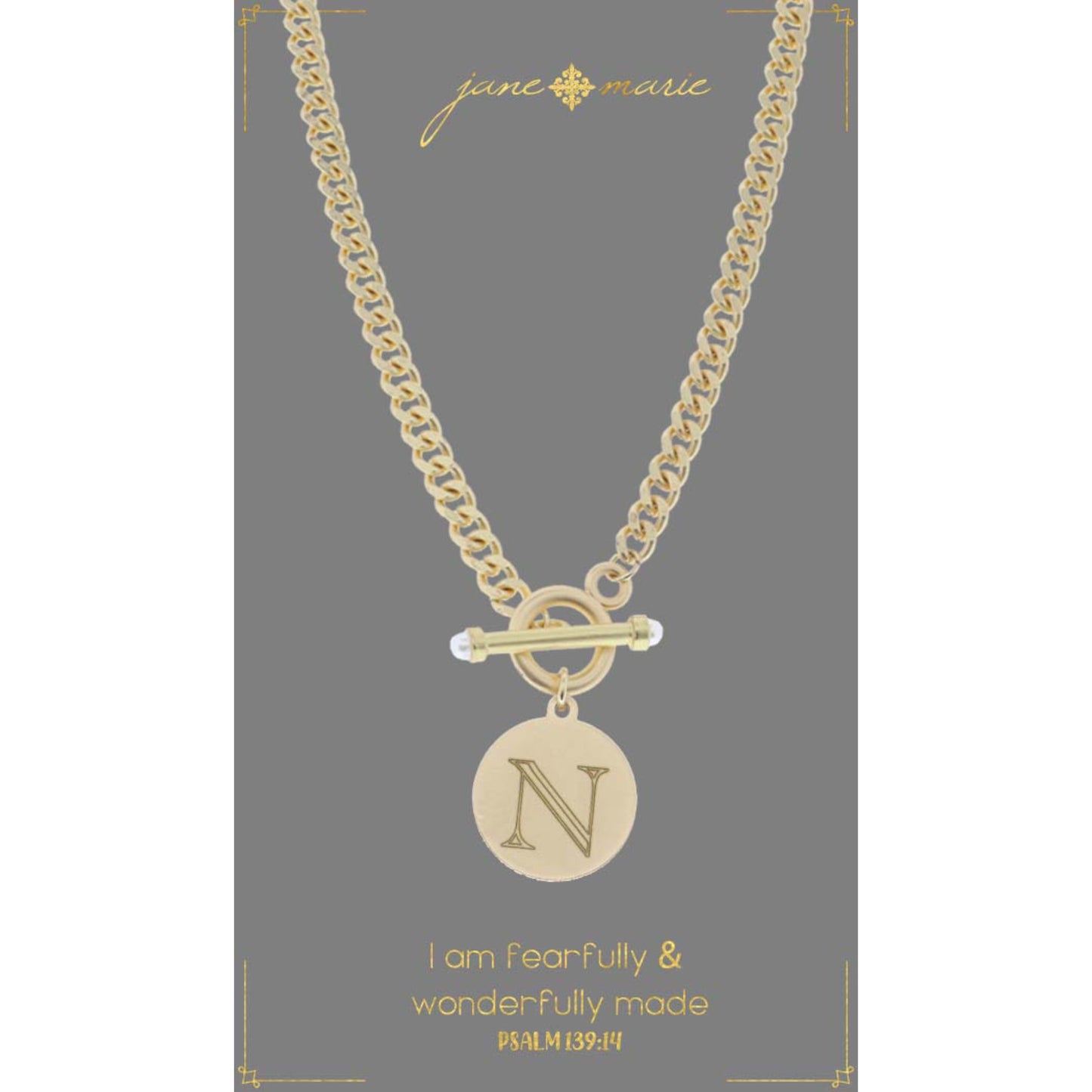 18" Engraved Initial "N" with Pearl Embellished Toggle Necklace