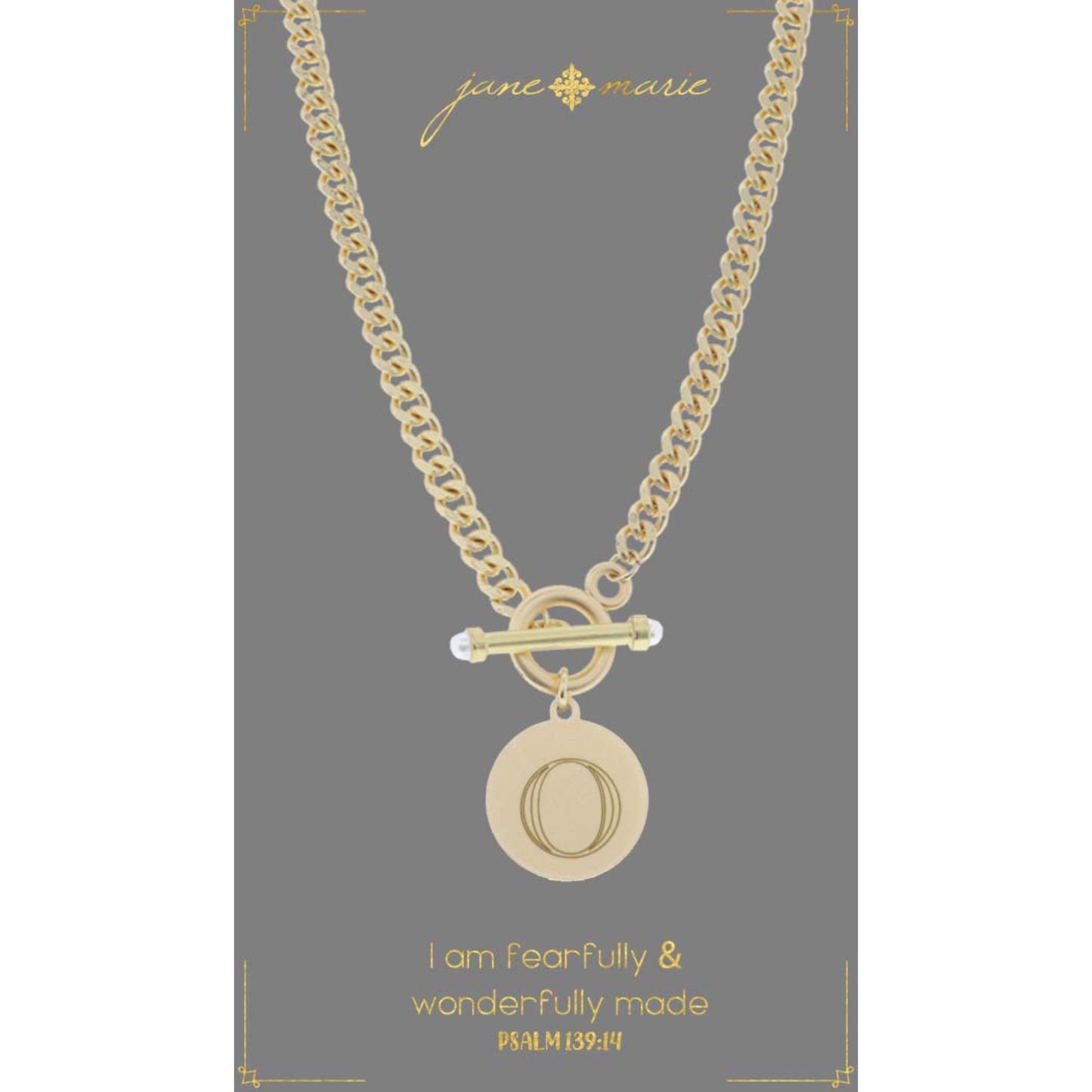 18" Engraved Initial "O" with Pearl Embellished Toggle Necklace