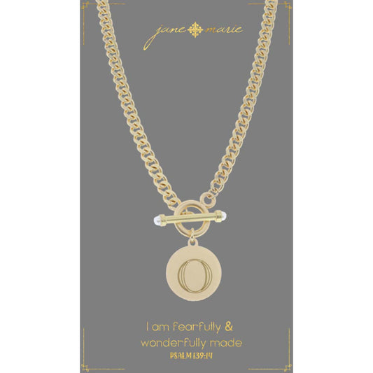 18" Engraved Initial "O" with Pearl Embellished Toggle Necklace