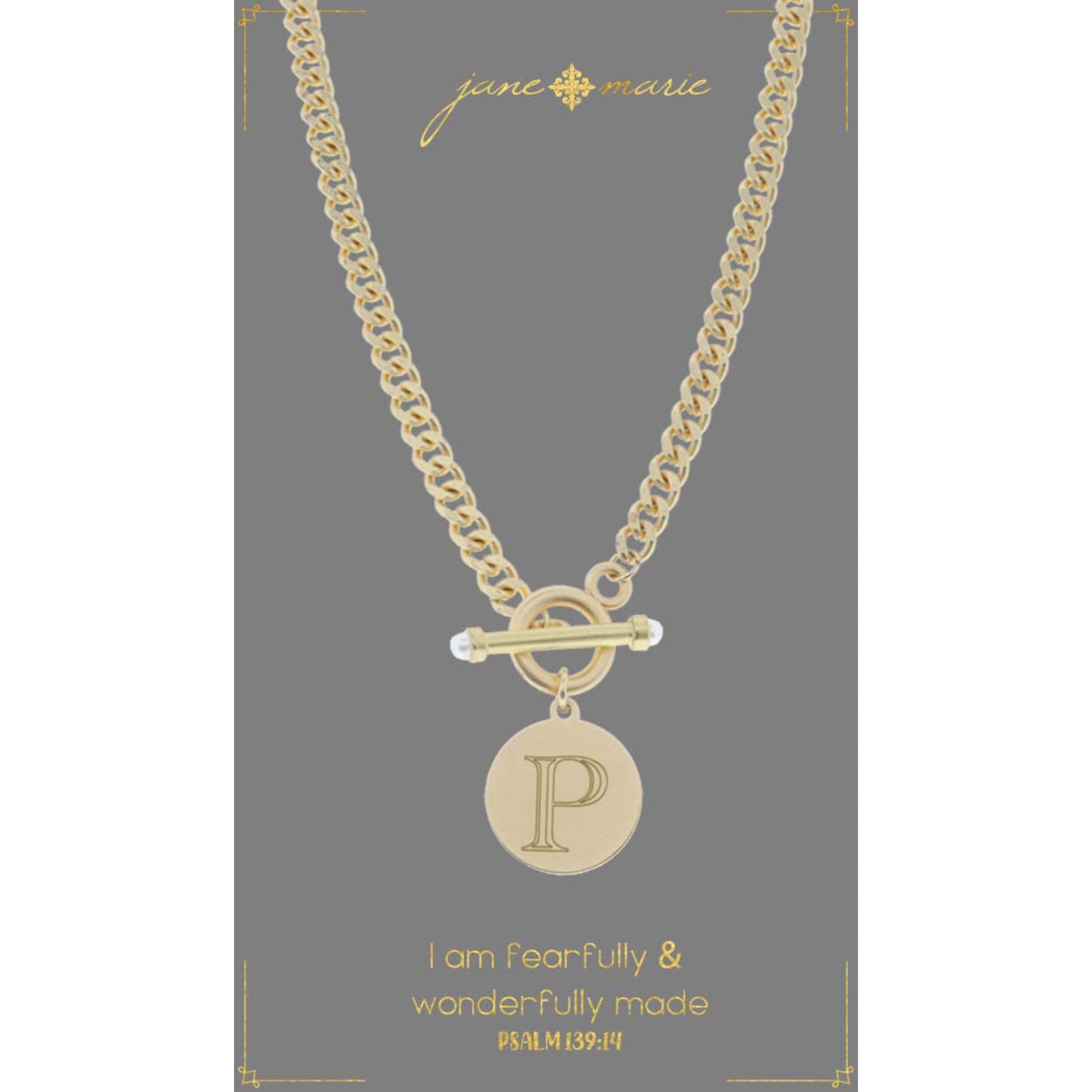 18" Engraved Initial "P" with Pearl Embellished Toggle Necklace