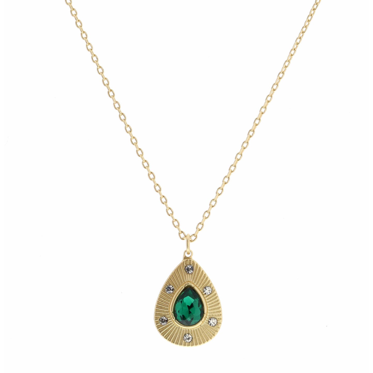 16" Teardrop with Center Emerald Teardrop Crystal Necklace, 3" Ext