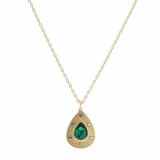 16" Teardrop with Center Emerald Teardrop Crystal Necklace, 3" Ext