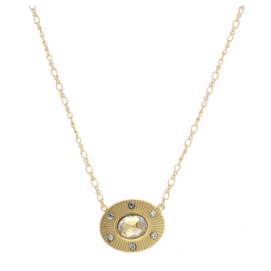 16" Oval with Center Champagne Oval Crystal Necklace, 3" Ext