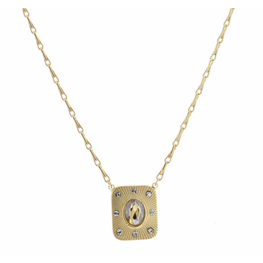 16" Rounded Rectange with Center Champagne Oval Crystal Necklace, 3" Ext