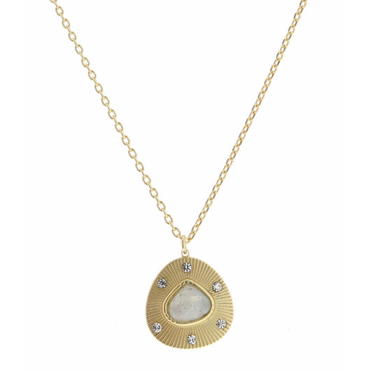 16" Abstract Disc with Rounded Triangle Labradorite Necklace, 3" Ext