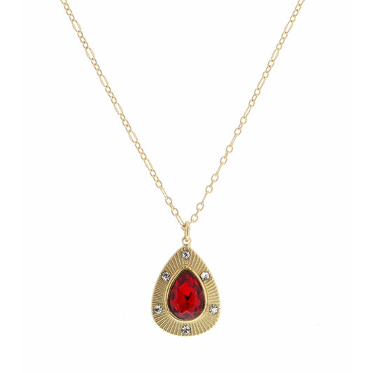 16" Teardrop with Center Ruby Teardrop Crystal Necklace, 3" Ext