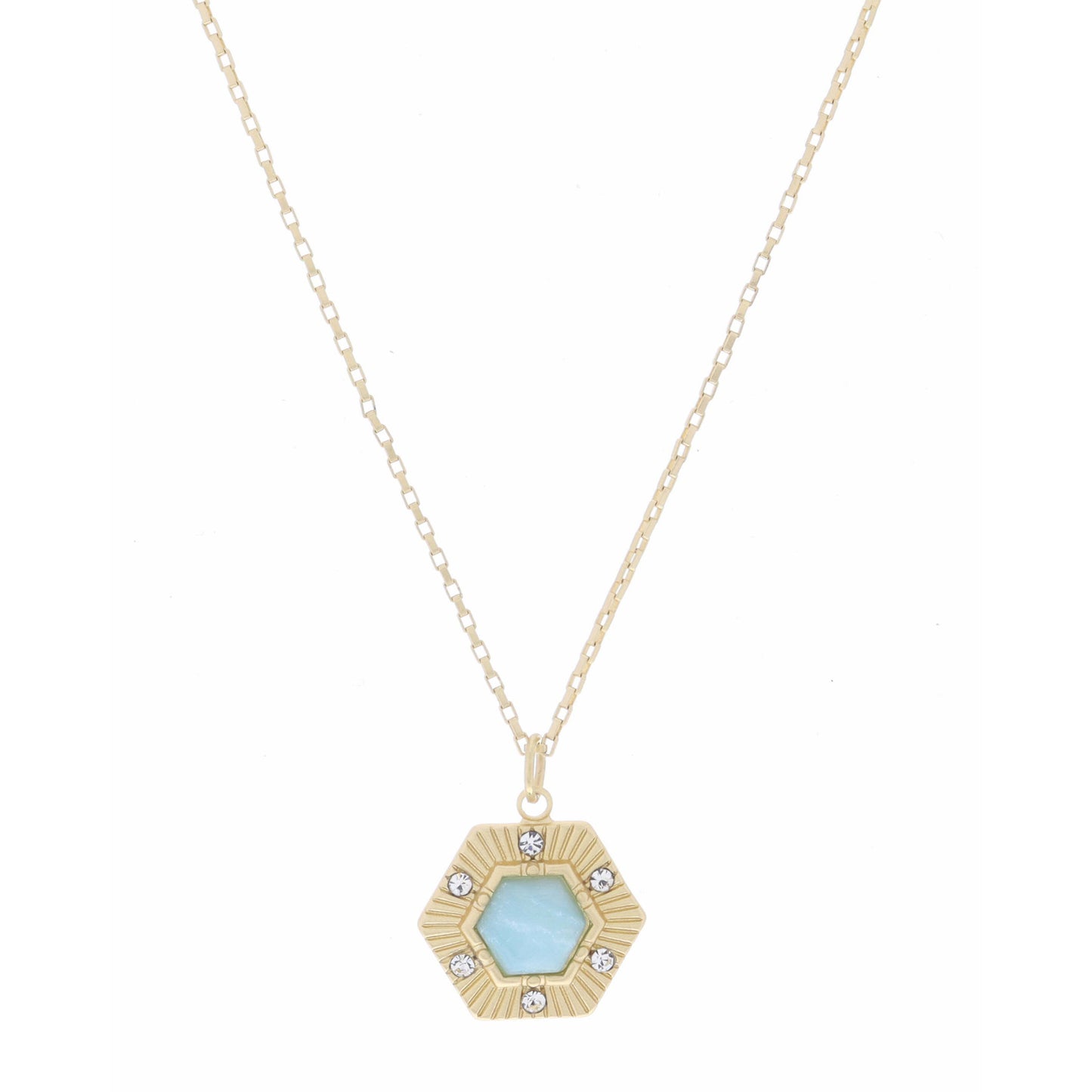 16" Hexagon with Center Amazonite Hexagon Necklace, 3" Ext