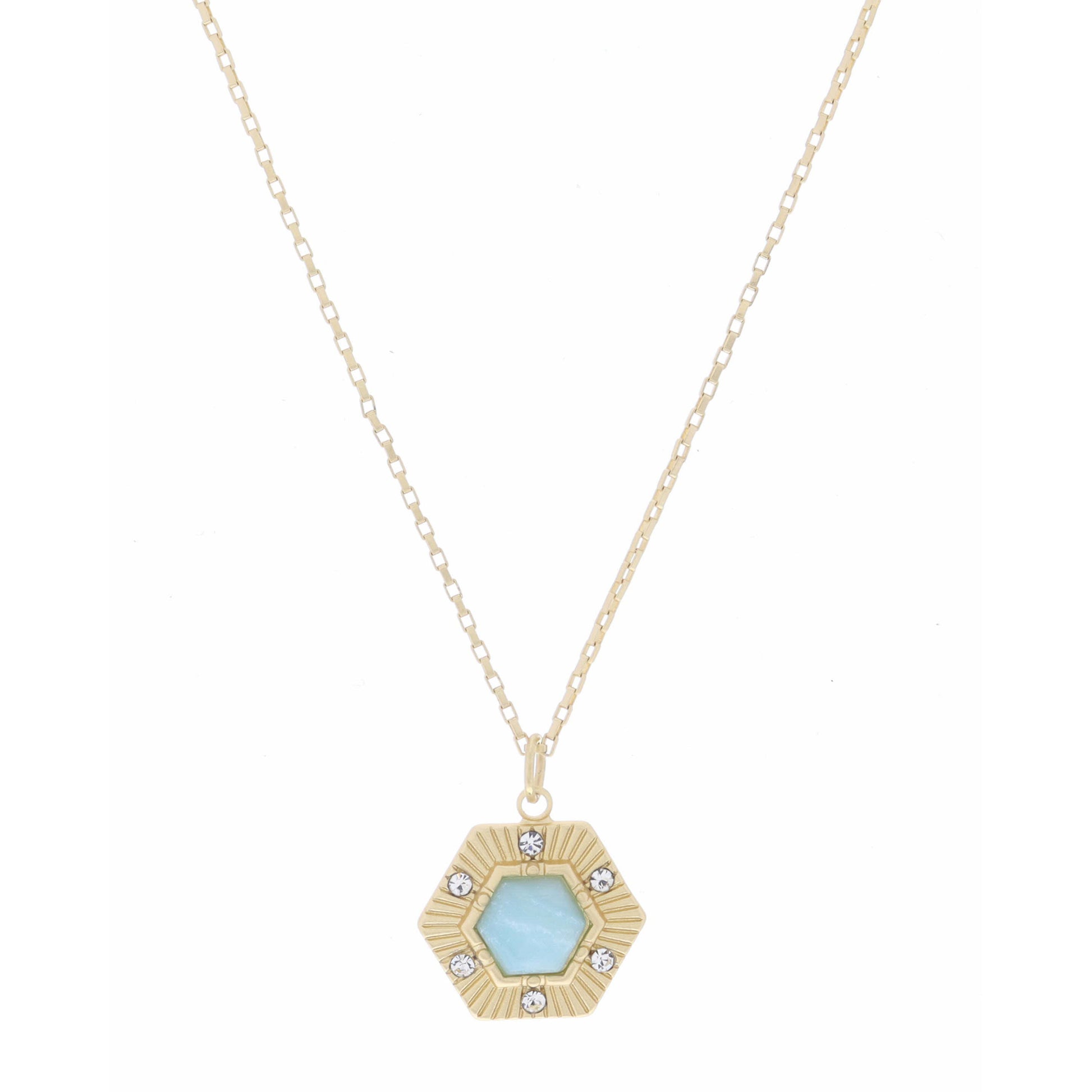 16" Hexagon with Center Amazonite Hexagon Necklace, 3" Ext