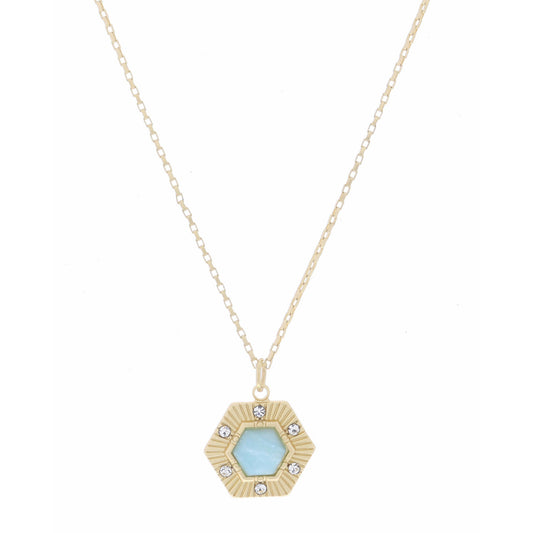 16" Hexagon with Center Amazonite Hexagon Necklace, 3" Ext