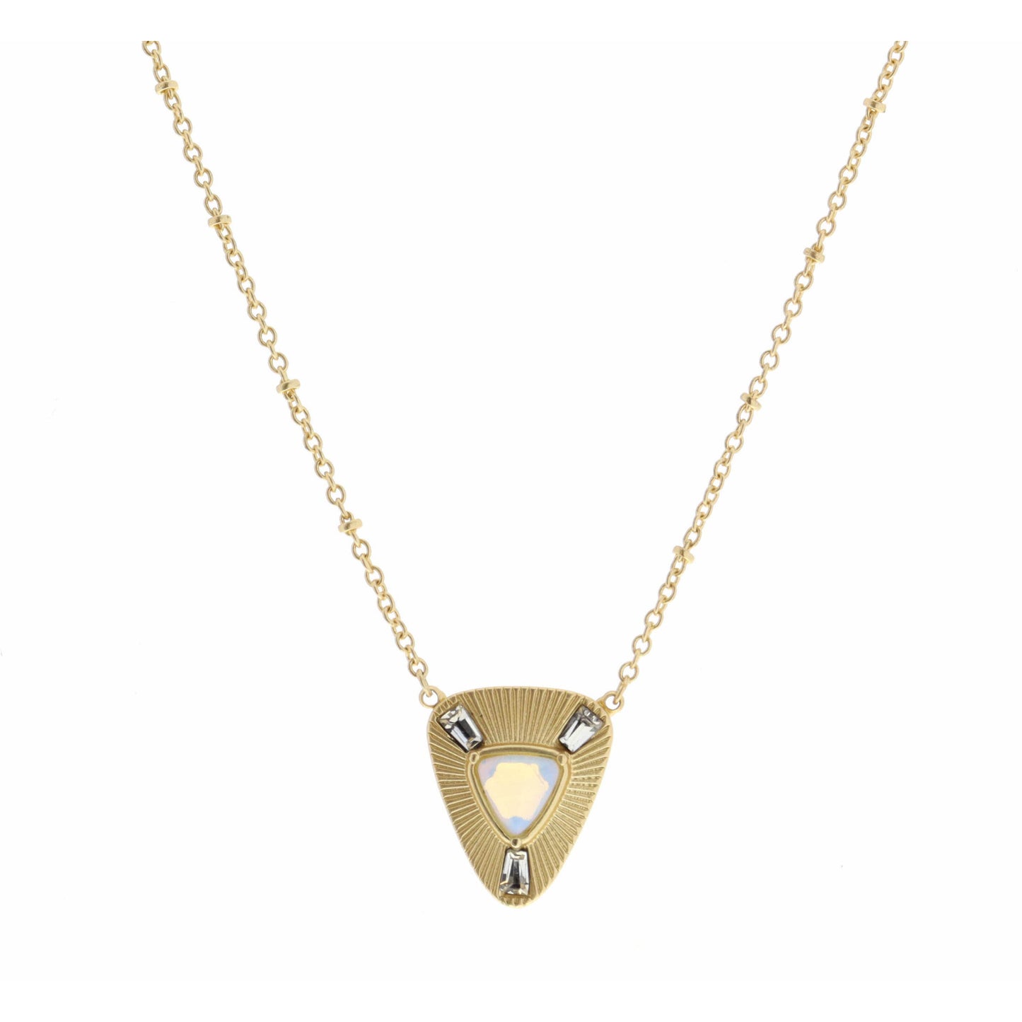 16" Rounded Triangle with Center Opalite Triangle Necklace, 3" Ext