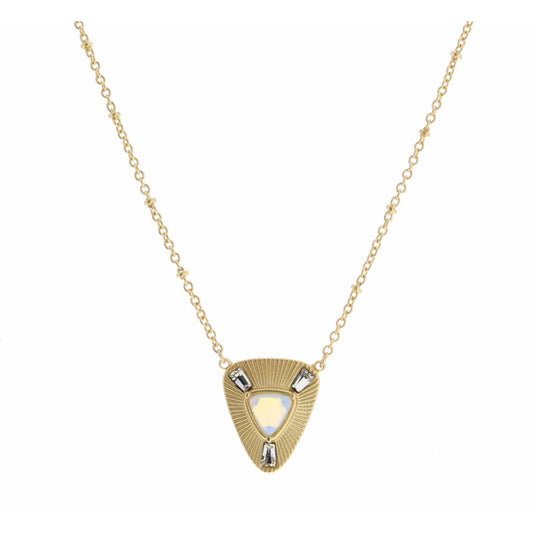 16" Rounded Triangle with Center Opalite Triangle Necklace, 3" Ext