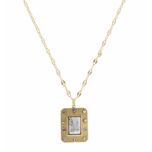 16" Rounded Rectange with Center Howlite Rectangle Necklace, 3" Ext