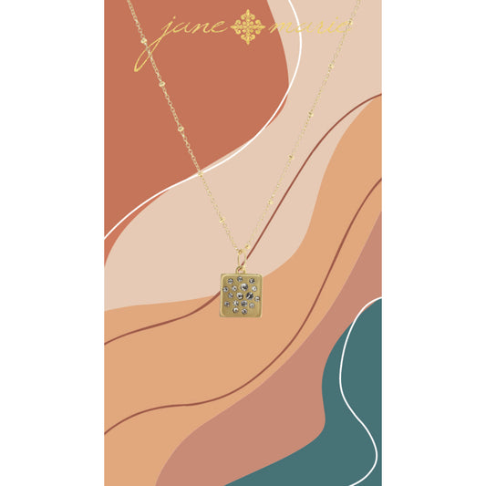 16" Gold Square with Scattered Crystal Inlay Necklace, 3" Ext