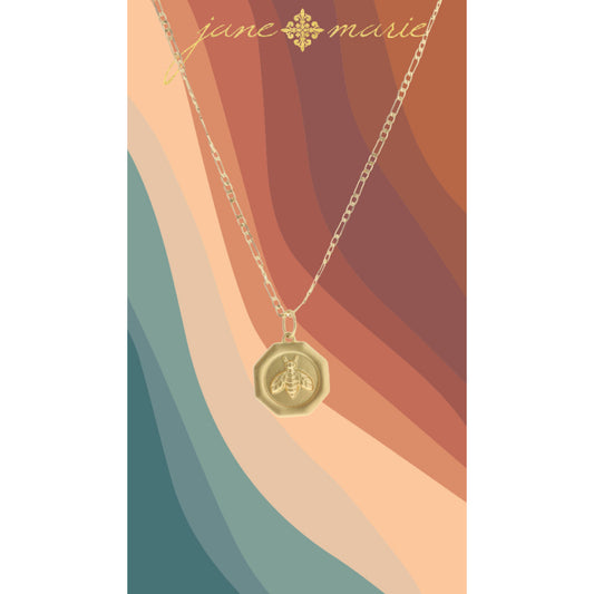 16" Gold Hexagon with Raised Bee Necklace, 3" Ext