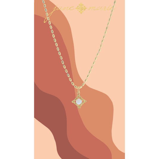 16" Gold Stamped Open Diamond with Round Center Opalite Necklace, 3" Ext