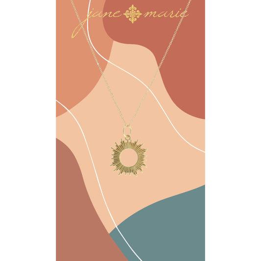 16" Gold Sun Rays with Open Circle Center Necklace, 3" Ext
