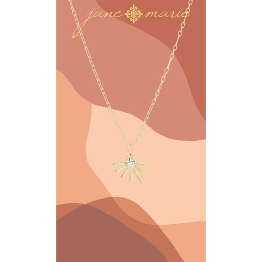 16" Clear Crystal with Gold Sun Rays Necklace, 3" Ext
