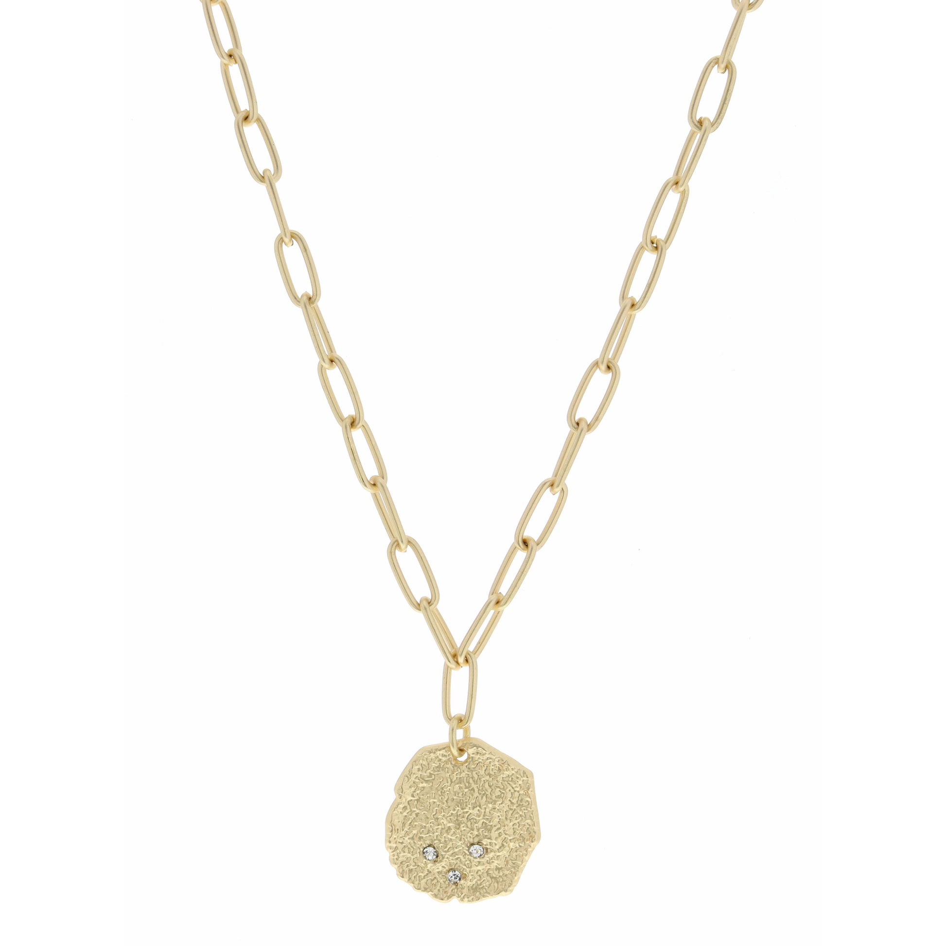 18" Paperclip Chain, Textured Round with Three Crystals Necklace, 3" Ext