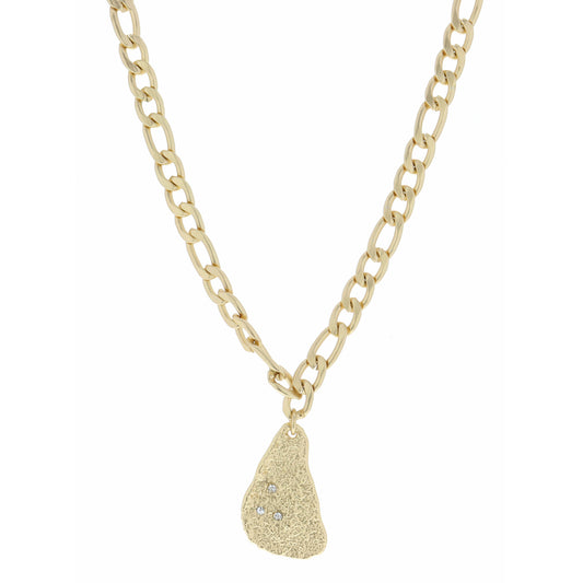 18" Thick Figaro Chain, Textured Freeform, Three Crystals Necklace, 3" Ext
