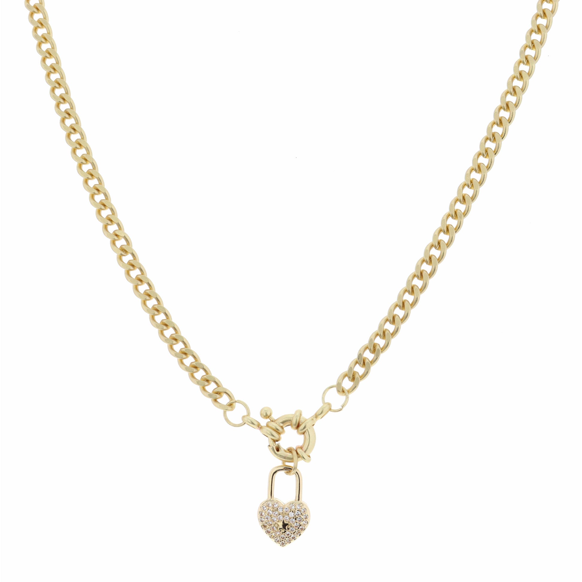 14.5" Clear Crystal and Gold Heart Lock with Mini Star Necklace