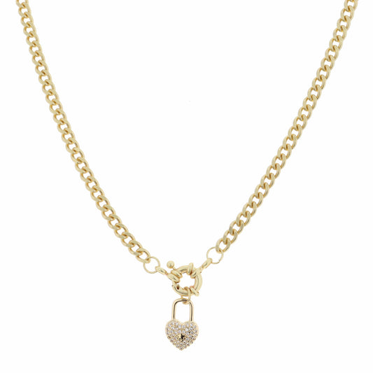 14.5" Clear Crystal and Gold Heart Lock with Mini Star Necklace