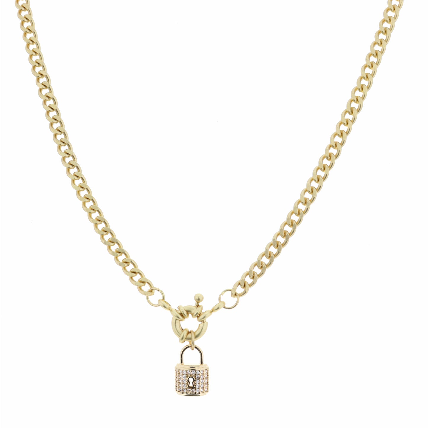 14.5" Clear Crystal and Gold Lock with Keyhole Necklace