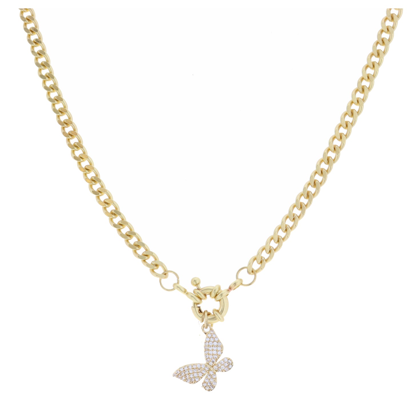 14.5" Clear Crystal and Gold Sideways Butterfly Necklace