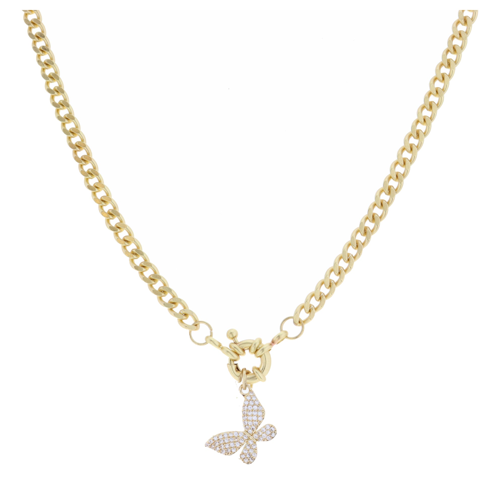 14.5" Clear Crystal and Gold Sideways Butterfly Necklace